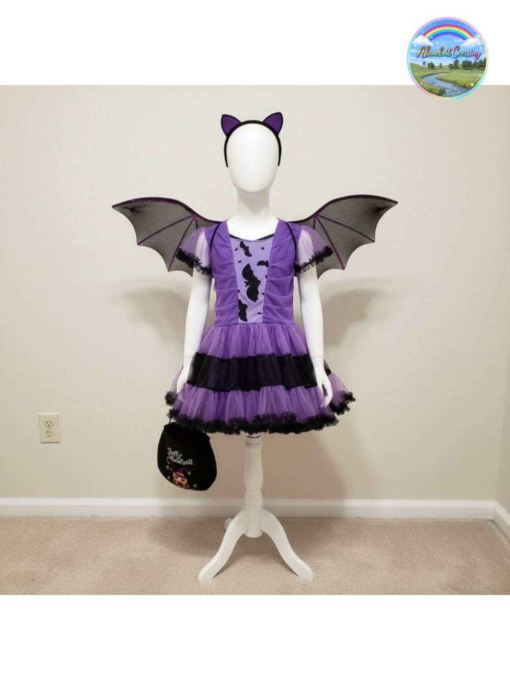 Girls Bat Vampire Halloween Costume Set with Dress Headband Wings